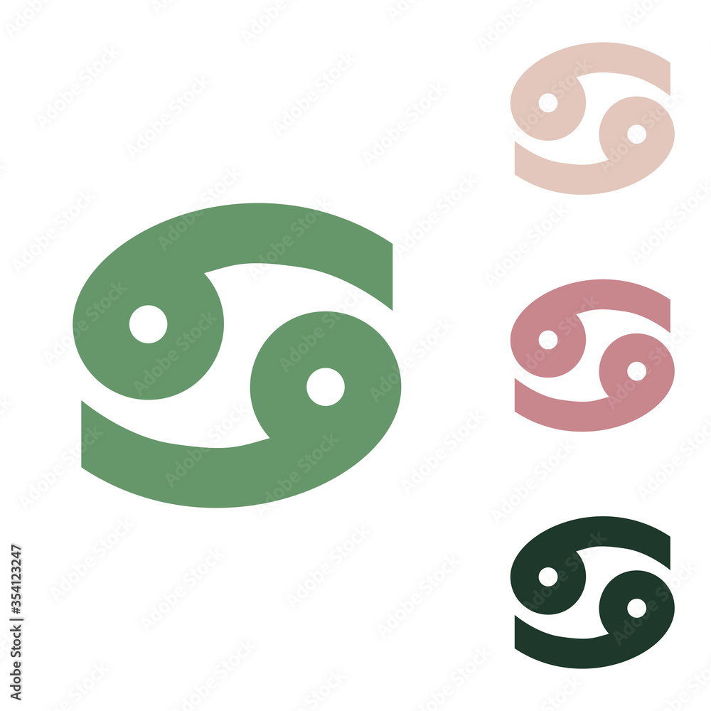 Cancer sign illustration. Russian green icon with small jungle green, puce and desert sand ones on white background. Illustration. Cancer sign illustration. Russian green icon with small jungle green, puce and desert sand ones on white background. Illustration.