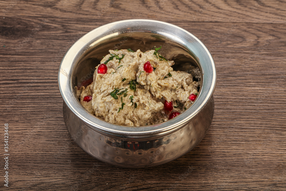 Vagan dietary cusine - mutabal with granet seeds Vagan dietary cusine - mutabal with granet seeds