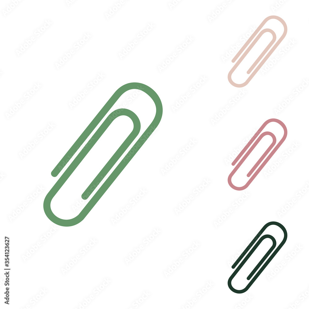 Clip sign illustration. Russian green icon with small jungle green, puce and desert sand ones on white background. Illustration. Clip sign illustration. Russian green icon with small jungle green, puce and desert sand ones on white background. Illustration.