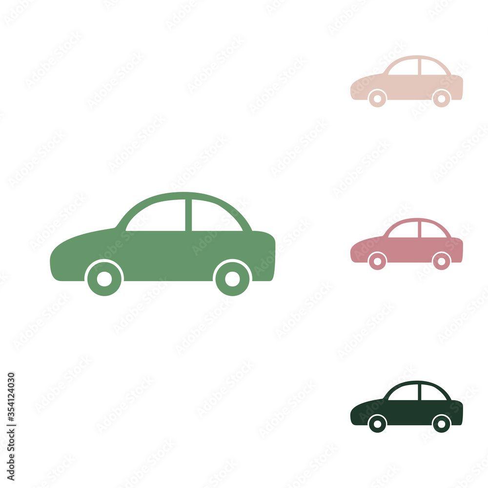 Car sign illustration. Russian green icon with small jungle green, puce and desert sand ones on white background. Illustration.
