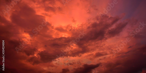 Evening sky and amazing red clouds.