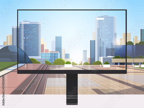 transparent monitor screen cityscape background realistic gadgets and devices concept horizontal vector illustration