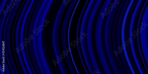 Dark BLUE vector template with curved lines. Colorful geometric sample with gradient curves.  Best design for your ad, poster, banner.