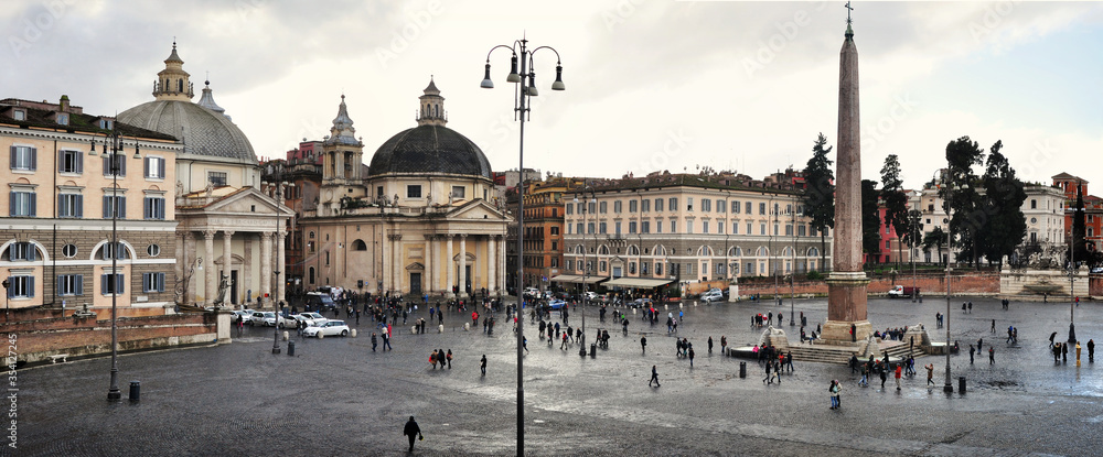 Panoramic view on Piazza del Popolo in Rome, Italy