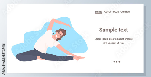woman doing fitness stretching exercises healthy lifestyle workout concept flat full length horizontal copy space vector illustration