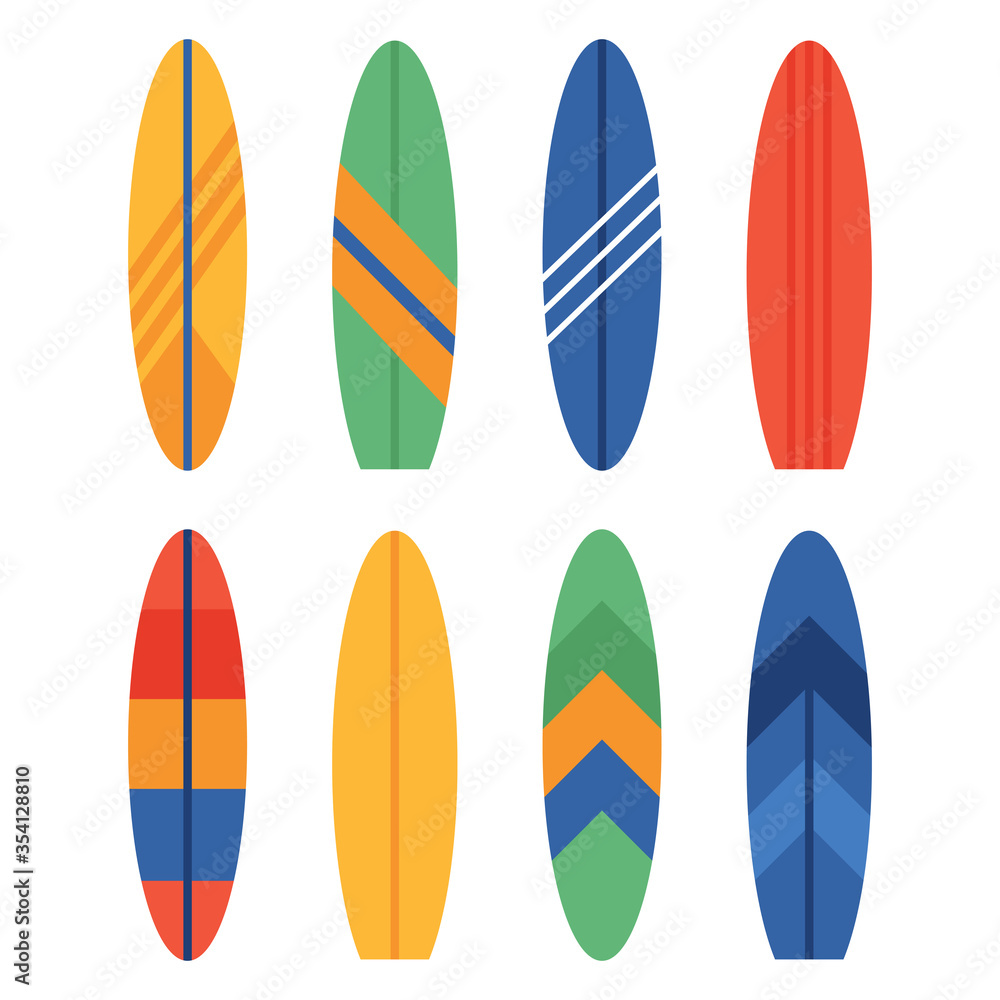 Set of different colourful surfboards. Summer surfing Set of different colourful surfboards. Summer surfing