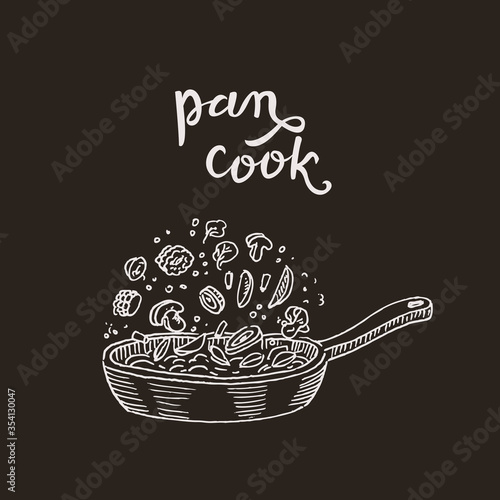 Pan cook vegetables. Fryed food