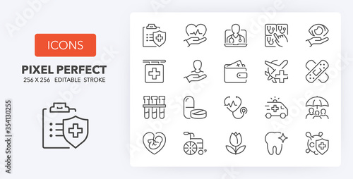 health insurance line icons 256 x 256