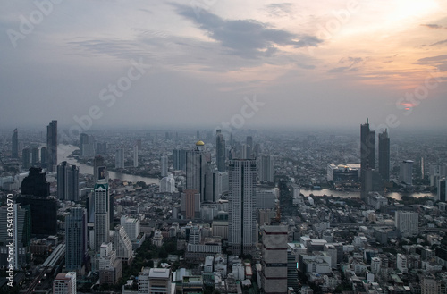 panoramic skyline of Bangkok at sunset from King Power Mahanakhon  Bangkok  Thailand