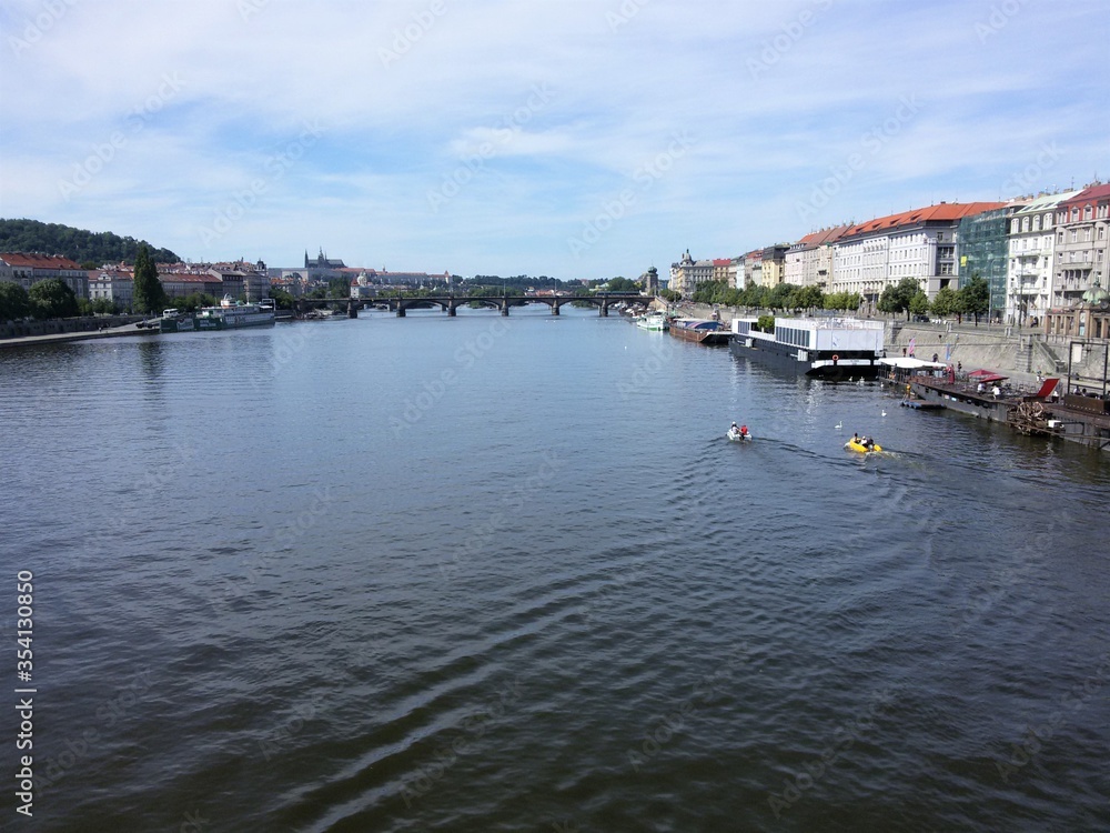 View of the Vltava river and Prague streets