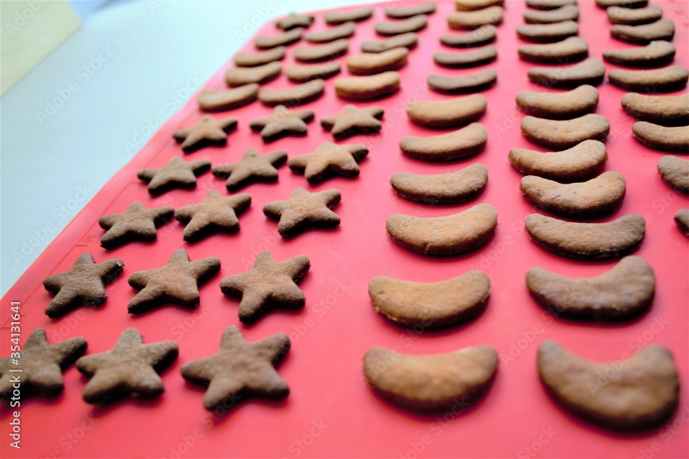 Homemade cookies on the red latex chef Homemade cookies on the red latex chef