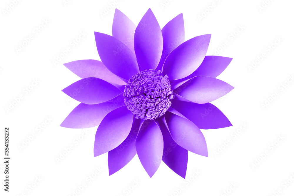Isolated violet paper flower on white background.