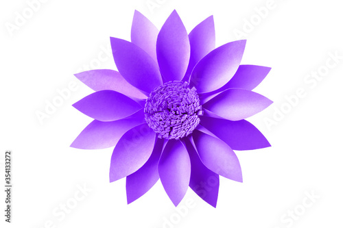 Isolated violet paper flower on white background.