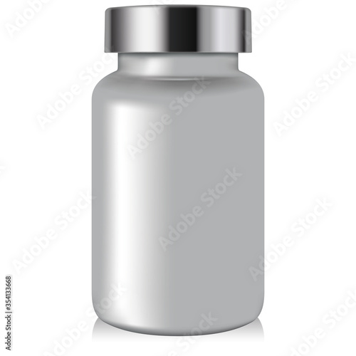 Silver bottle packaging object illustration. cosmetic, medicine, supplement and vitamins. Ideal for catalogs, newsletters and 3D packaging catalogs