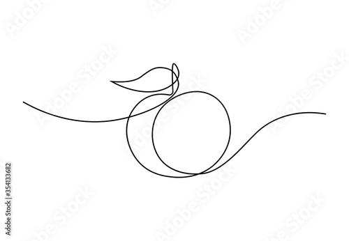 Peach fruit in continuous line art drawing style. Simple black sketch made of one line isolated on white background. Vector illustration