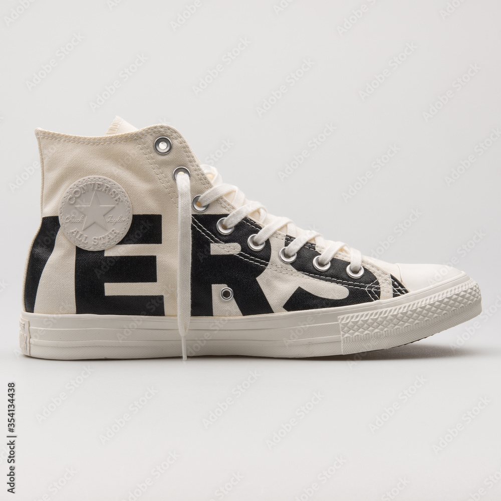 VIENNA, AUSTRIA - FEBRUARY 19, 2018: Converse Chuck Taylor All Star High  white and black sneaker on white background. Stock Photo | Adobe Stock
