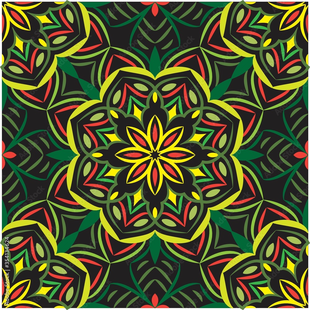 Ornamental mandala design abstract background. Seamless pattern with flowers