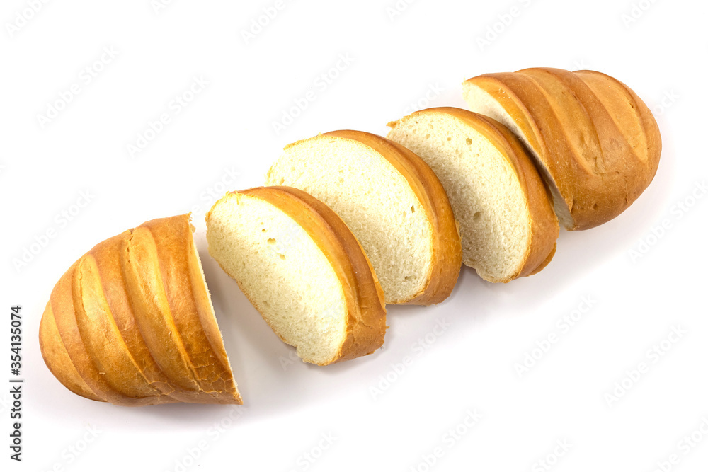 Thick slices of white bread loaf, isolated on a white background. Thick slices of white bread loaf, isolated on a white background.