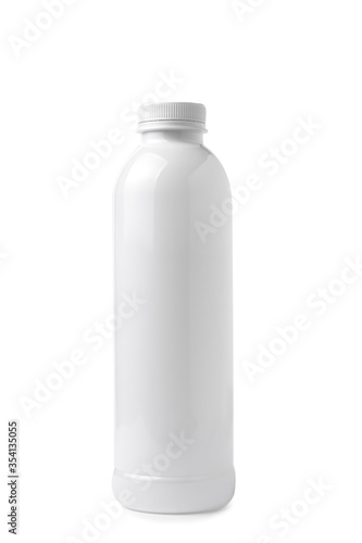 White plastic bottle isolated on a white background. White long plastic bottle