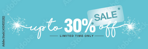 30 percent off sale handwritten and display tipography lettering sparkle firework white sea green sticker banner