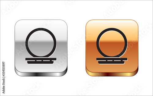 Black Makeup powder with mirror icon isolated on white background. 8 March. International Happy Women Day. Silver-gold square button. Vector Illustration.