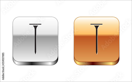 Black Metallic nail icon isolated on white background. Silver-gold square button. Vector Illustration.