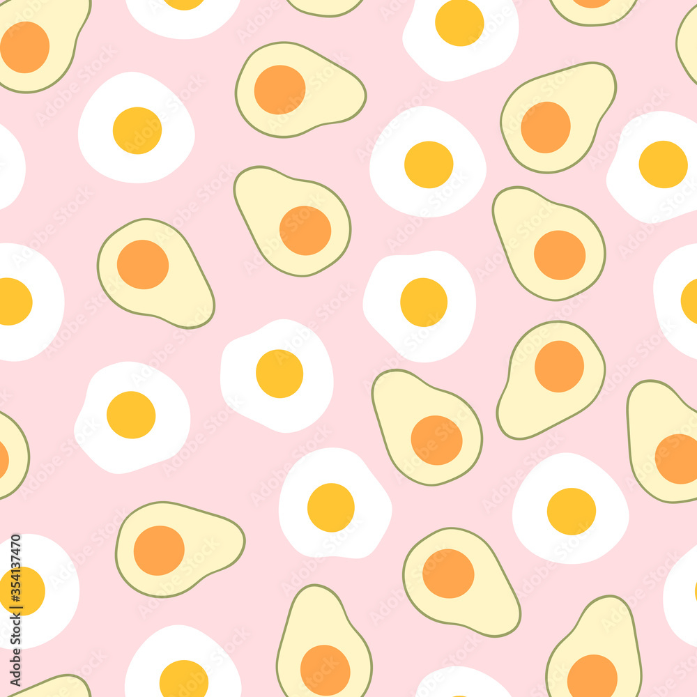 Seamless pattern with avocados and eggs for print, textile, wallpaper. Healthy food background. Seamless pattern with avocados and eggs for print, textile, wallpaper. Healthy food background.