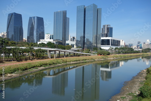 Sao Paulo Brazil  Tiete river  cityscape and buildings