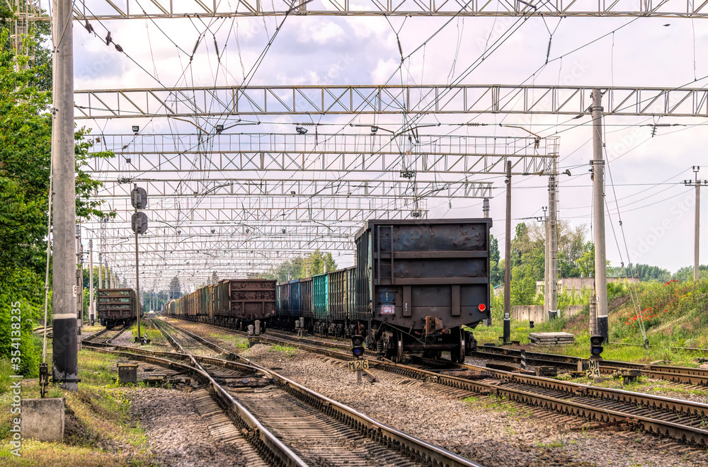 Railway interchange and old wagons for cargo transportation