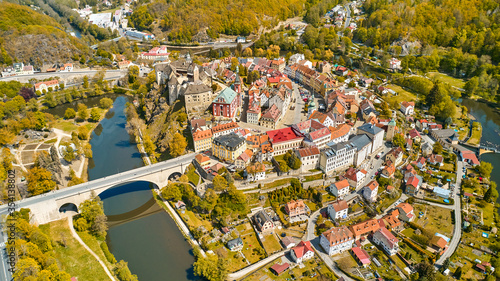 Картината върху платно Loket castle surrounded by traditional Czech houses in autumn, near Karlovy Vary