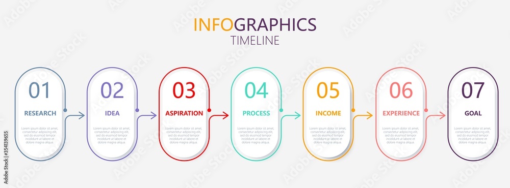 Thin line infographics business template with icons and 7 options or steps. Infographics for business concept, presentation, workflow layout, process diagram, info graph. Vector eps 10 Thin line infographics business template with icons and 7 options or steps. Infographics for business concept, presentation, workflow layout, process diagram, info graph. Vector eps 10