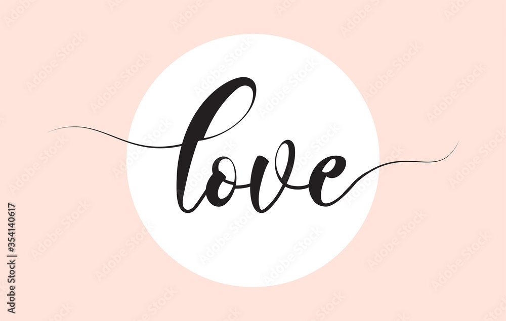 Love word handwritten with custom calligraphy. Creative Word for logotype, badge, icon, card, postcard, logo, banner with colorful Stars and Swoosh Vector Illustration Design