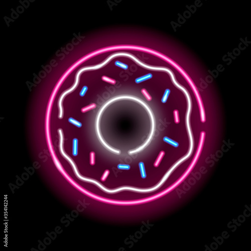 Neon donut icon isolated on black background. Sweets, cafe, girly concept for logo, banner. Vector 10 EPS illustration.