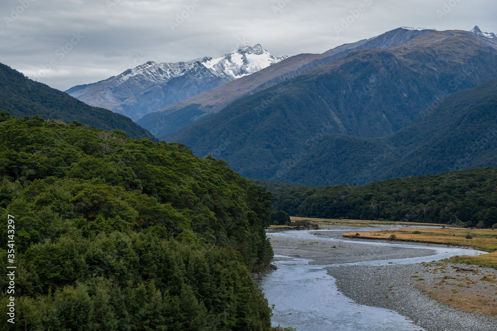 Mount Brewster as viewed from the Makarora River, South Island, New Zealand