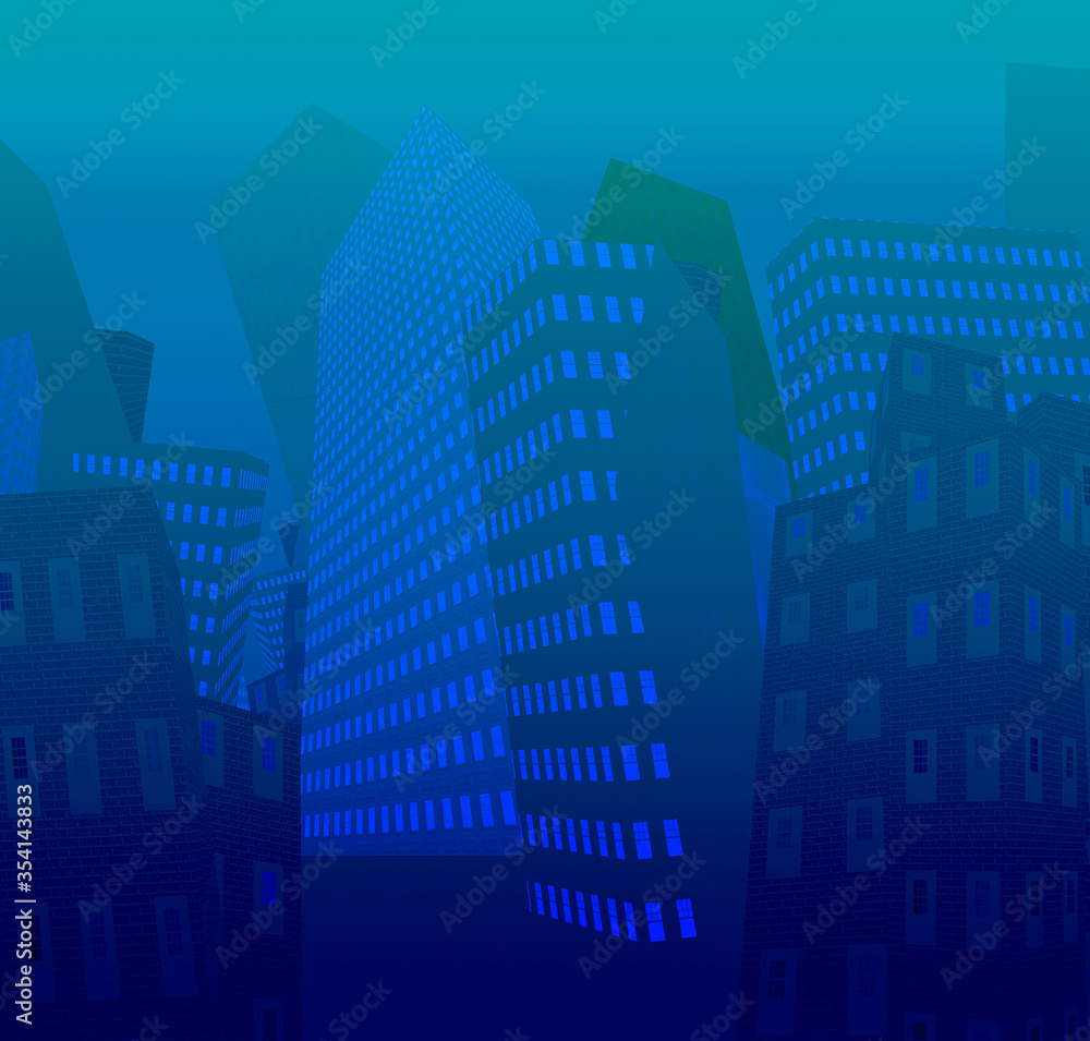 Obraz premium Surreal city. Tilted houses in cartoon style