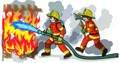 Firefighters are spraying water