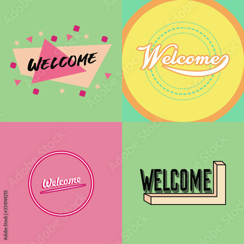 Welcome. Lettering for banner  poster and sticker concept with text Welcomei.Calligraphic simple logo. Vector Illustration