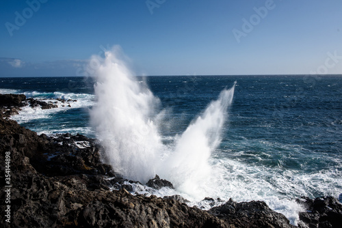 The souffleur at Etang Salé on La Reunion island where waves blow out of the rocks