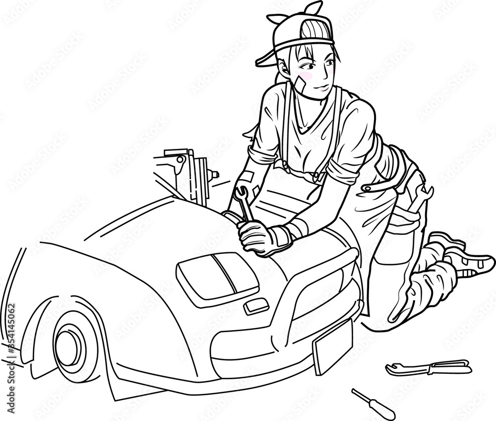 mechanic girl repairing the car mechanic girl repairing the car