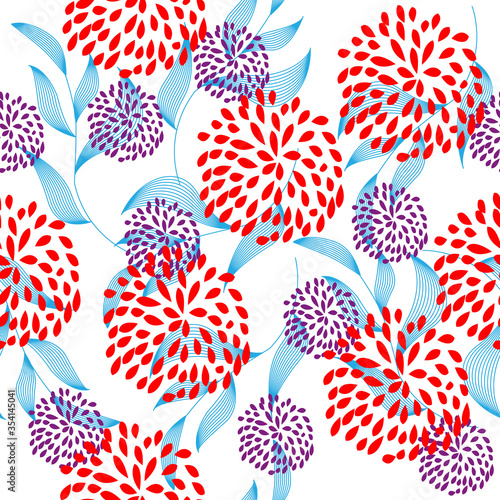 Floral seamless pattern. Flowers and leaves. Colorful vector background. Fabric and textile print