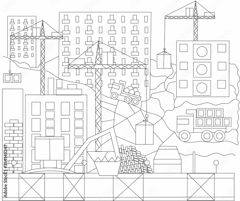  black and white construction line drawing