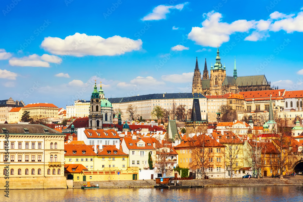 Prague Castle and Mala Strana district during summer sunny day in Prague, Czech Republic.