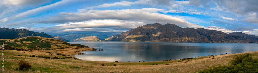 Panoramic View of Lake Hawea, South Island, New Zealand