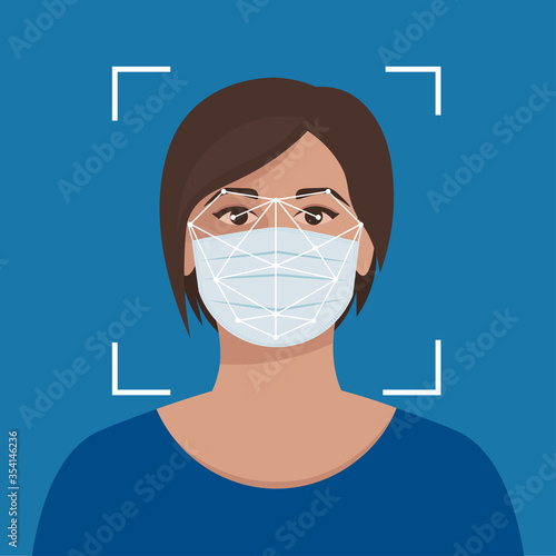 Face recognition in mask. Woman faces scanning in 2020 year. Vector illustration