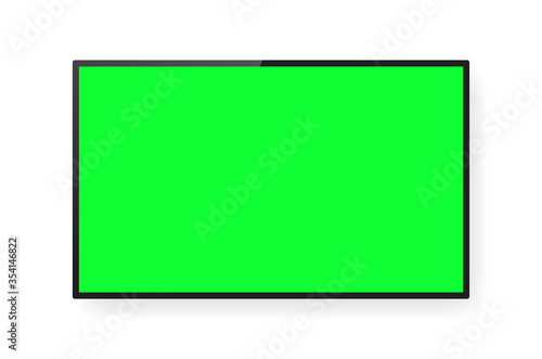 Realistic black television chroma key screen isolated on white background. 3d blank TV led monitor. Vector illustration