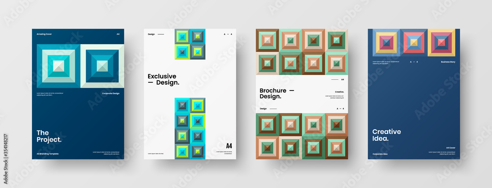 Company identity brochure template collection. Business presentation vector A4 vertical orientation front page mock up set. Corporate report cover abstract geometric illustration design layout bundle. Company identity brochure template collection. Business presentation vector A4 vertical orientation front page mock up set. Corporate report cover abstract geometric illustration design layout bundle.