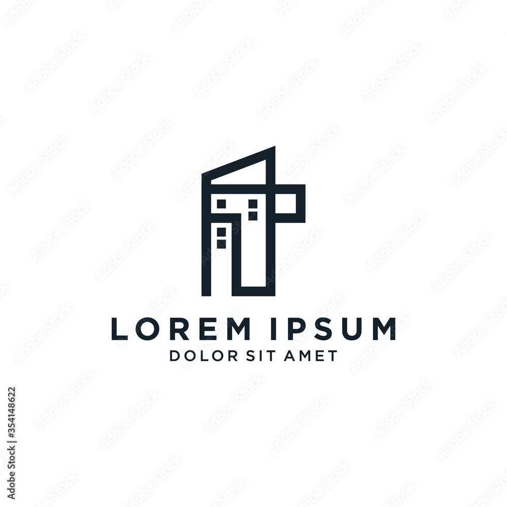 Letter T With Building For Construction Company Logo Letter T With Building For Construction Company Logo