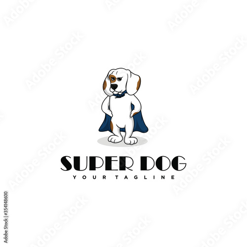 Super Dog Cartoon with a cape. Vector logo illustration