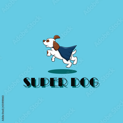 Super Dog Cartoon with a cape. Vector logo illustration