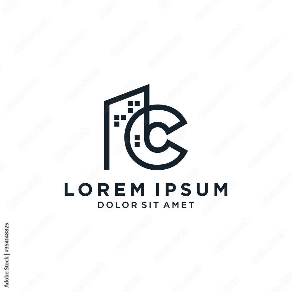 Obraz premium Letter C With Building For Construction Company Logo